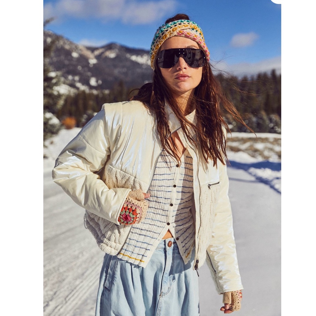 Free People Knit In It Cropped Puffer Jacket Iridescent